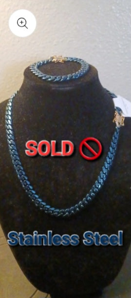 Blue Stainless Steel Bracelet Gold Accent Clasp With Blue SOLD