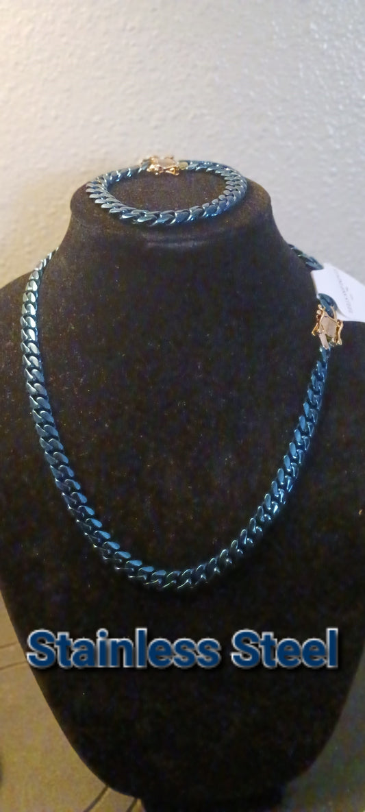 Blue Stainless Steel Bracelet Gold Accent Clasp With Blue Necklace Gold Accent Clasp