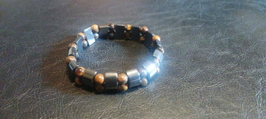 Brown & Sliver Beed with Stainless Steel Bracelet